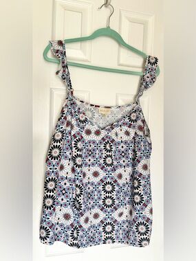 ModCloth Floral Mosaic Print Tank Top - NWOT - White/Blue/Black - Size XL